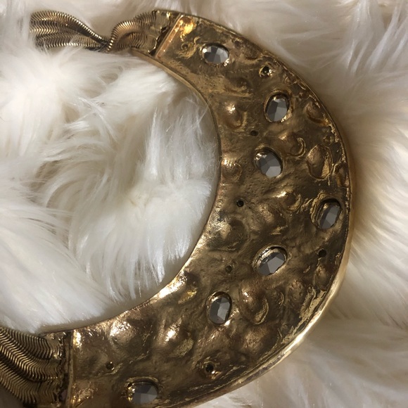 Gold Tone Rhinestone Bib Necklace and Earrings - Picture 3 of 8